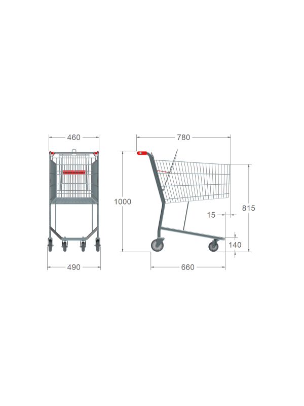 Carrinho de Supermercado 90 litros com porta-bebê