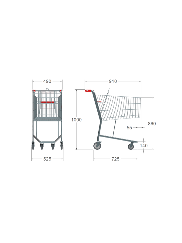 Carrinho de Supermercado 130 litros com porta-bebê